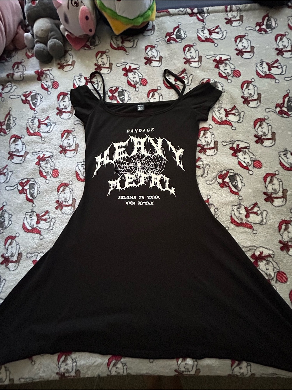 SHEIN Black Graphic Off-Shoulder Fit & Flare Mini Dress
